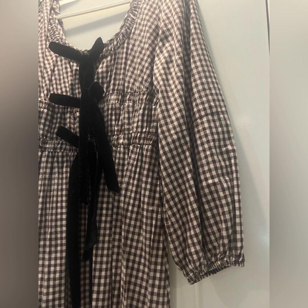 Damson Madder Dakota brown plaid Bow Midi Dress US size 8 - Picture 6 of 8